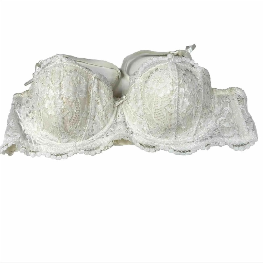 Mandhari 36D Lightly Lined Balconette Bra Solid White Floral Lace Underwire 2186